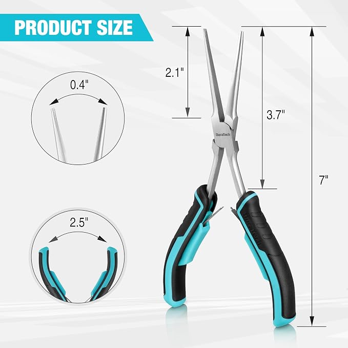 DURATECH 7" Long Reach Needle Nose Pliers, Extra Long Nose Pliers - Image 2