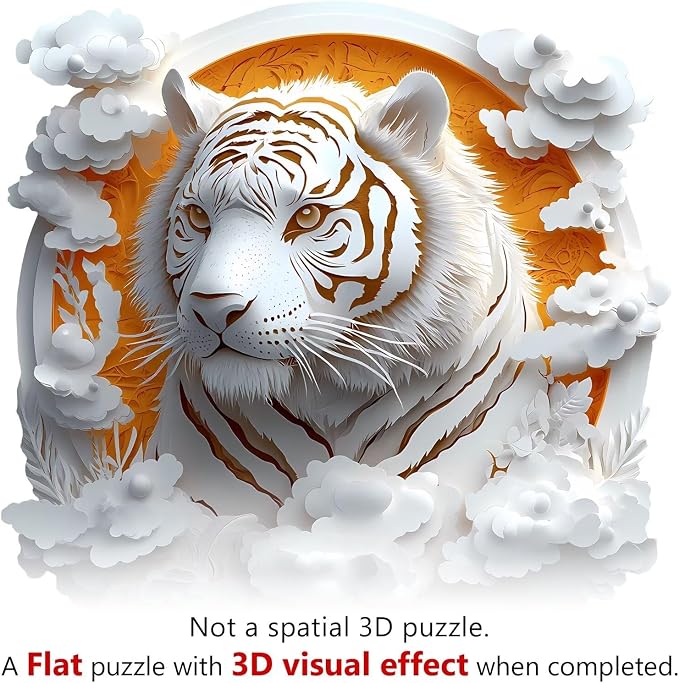 Wooden Puzzles Adults, 3D Paper Tiger Wooden Puzzles 200 Pieces, Unique Animal - Image 2
