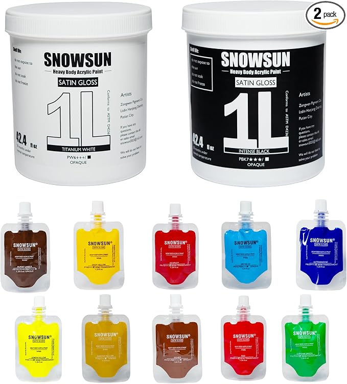 SNOWSUN Large Bulk Acrylic Paint Set, 12 Color Heavy Acrylic Paints, and by PainttheLightofInspiration