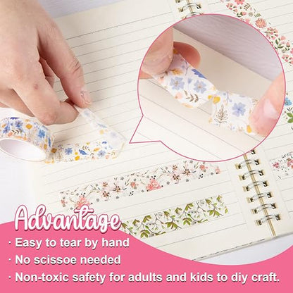 Whaline 12 Rolls Spring Floral Washi Tape Foil Gold Colorful Flowers Masking - Image 3