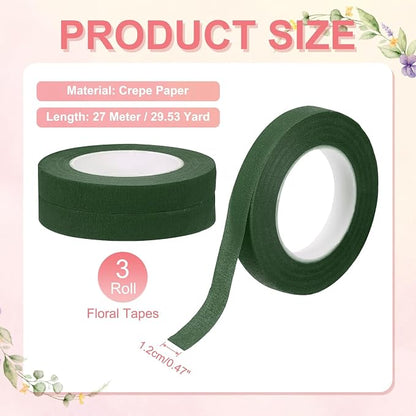MECCANIXITY 3 Rolls Floral Tapes, 30 Yard x 1/16 in Florist Crepe Flowers - Image 2