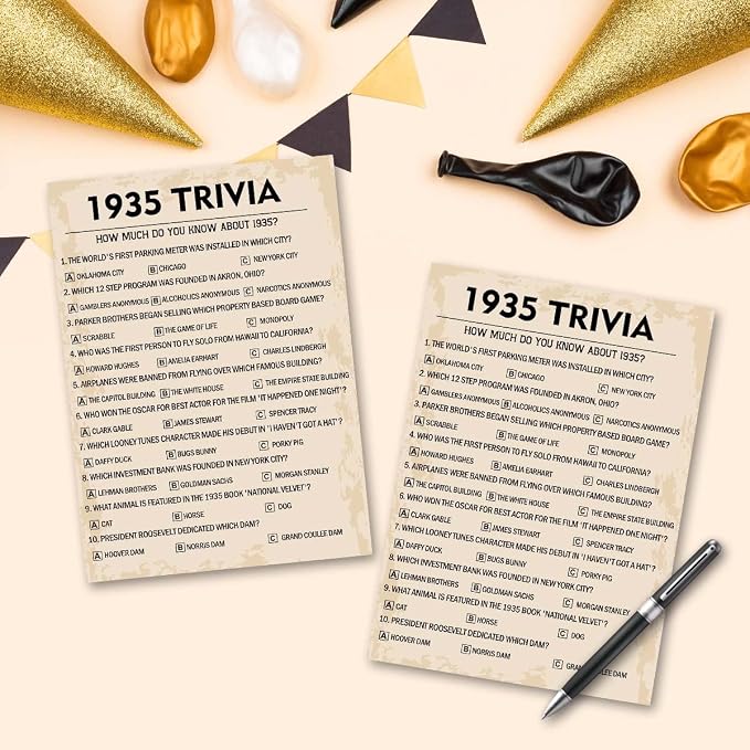 QUPT 90th Birthday Party Games, 1935 Trivia Games, Birthday Party Supplies - Image 5