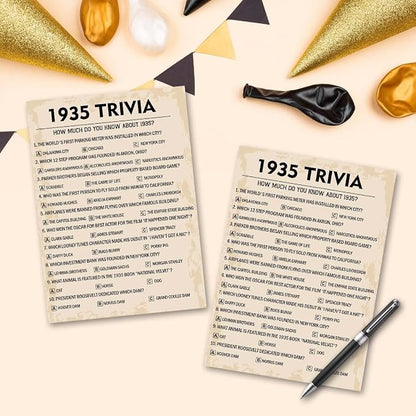 QUPT 90th Birthday Party Games, 1935 Trivia Games, Birthday Party Supplies - Image 5