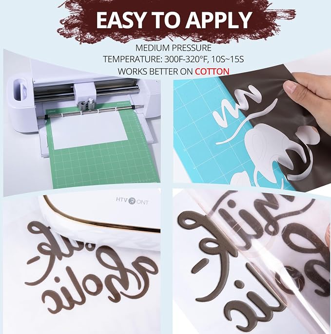 HTVRONT Puff Vinyl Heat Transfer -10" x 6ft Reddish Brown 3D Puff Heat Transfer - Image 4