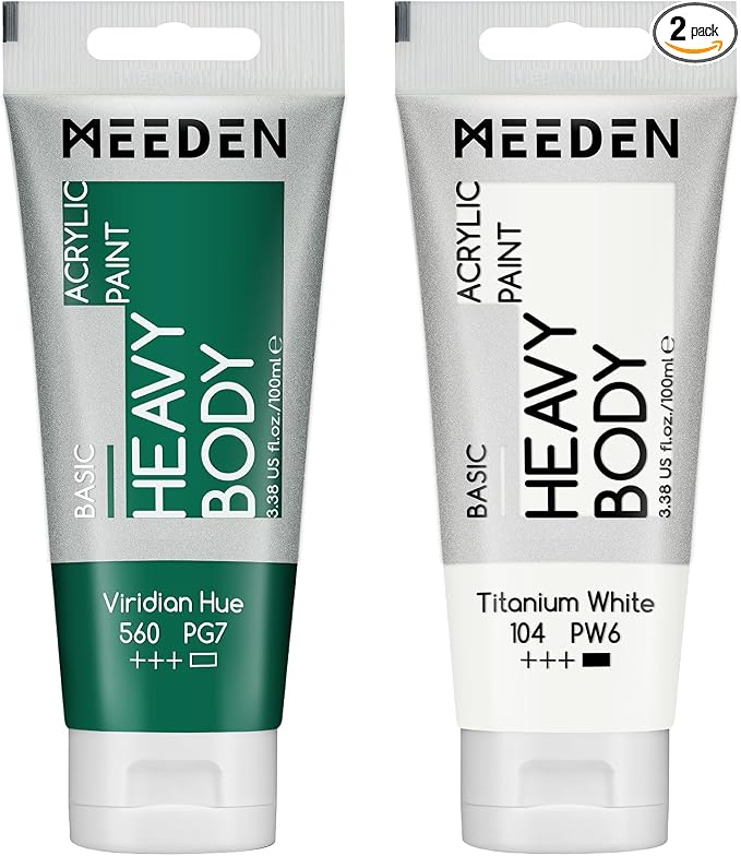 MEEDEN Acrylic Paint Viridian Hue: Bundled - 100ml/3.38oz x 2 Bulk Heavy Body by MEEDEN