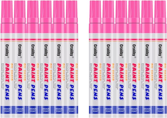 Pink Paint Markers, 12 Pack Oil-Based Waterproof Quick Dry Permanent Paint Pen by Craiiby