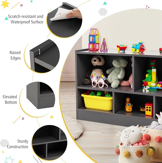KOTEK Toy Storage Organizer, 5 Cubby Kids Bookshelf, Wooden 3-Tier Bookcase - Image 5