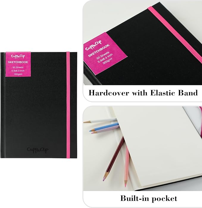 CuppaClip Sketch Book Hardcover Drawing Pad 300GSM Acid-Free Paper Spiral Bound - Image 4