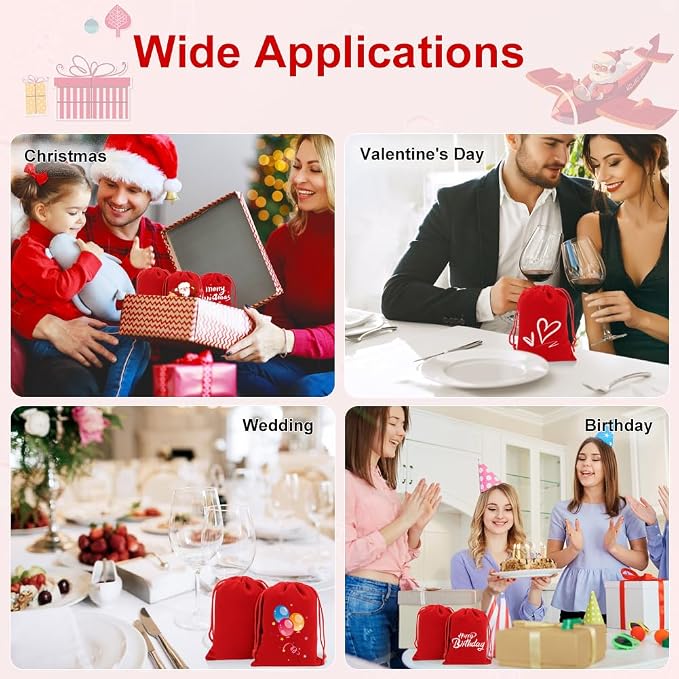 Shintop 20pcs Velvet Bags with Drawstrings, 4x6inch Red Gift Bags Jewelry - Image 7
