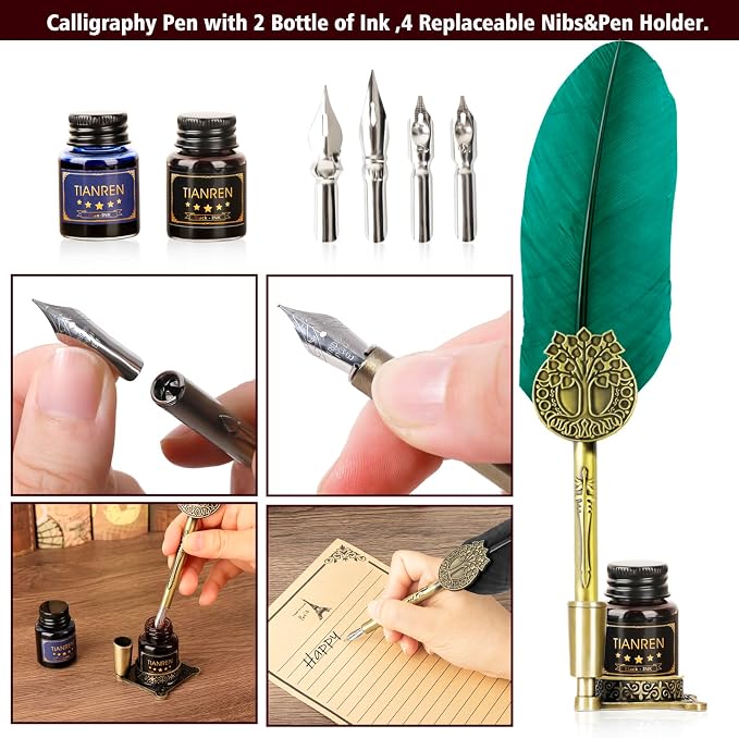Quill pen ink set, Feather Pen and Ink Set, Antique Calligraphy Pen - Image 2