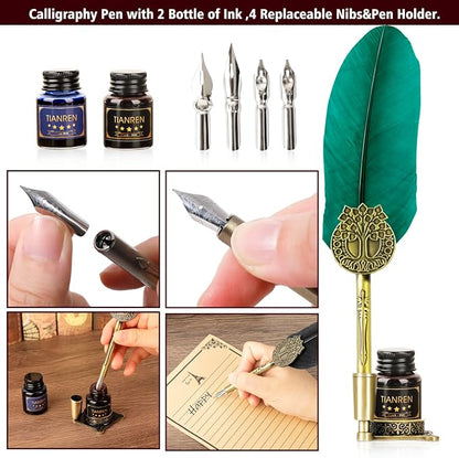 Quill pen ink set, Feather Pen and Ink Set, Antique Calligraphy Pen - Image 2