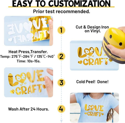 TECKWRAP Gold HTV Heat Transfer Vinyl 12" x 5ft Chrome Gold Vinyl - Image 4