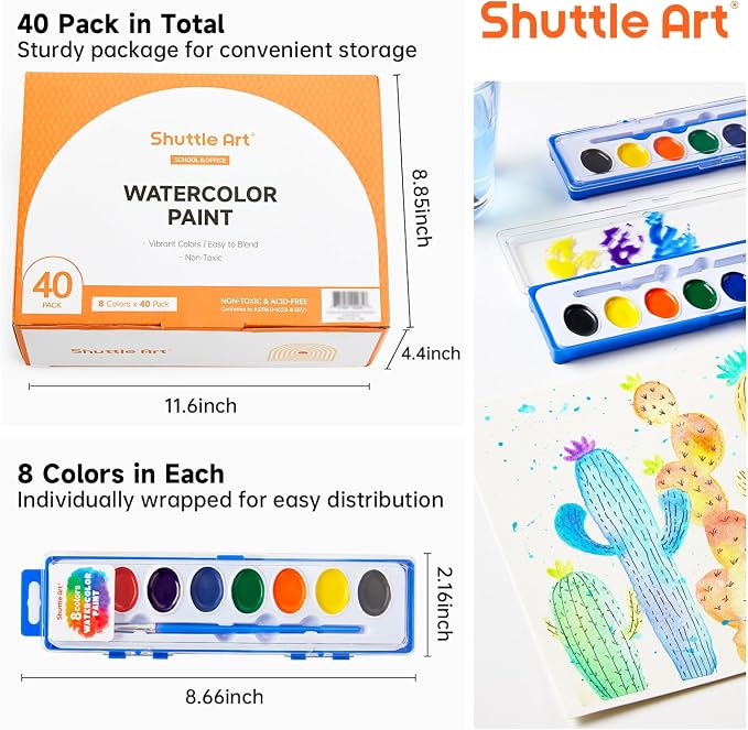 Shuttle Art 40 Pack Watercolor Paint Set, 8 Colors Watercolor Paint - Image 8