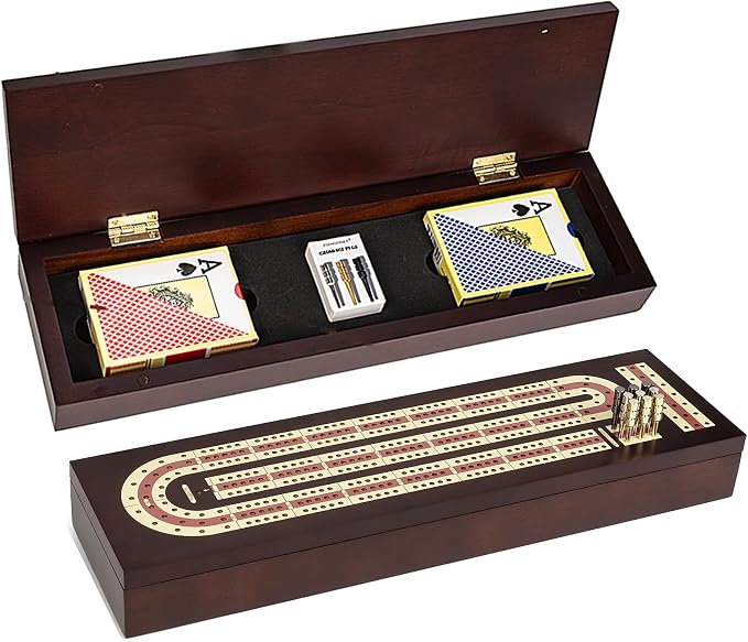 Cribbage Board Game Set, Premium Wooden Board by Esenharber