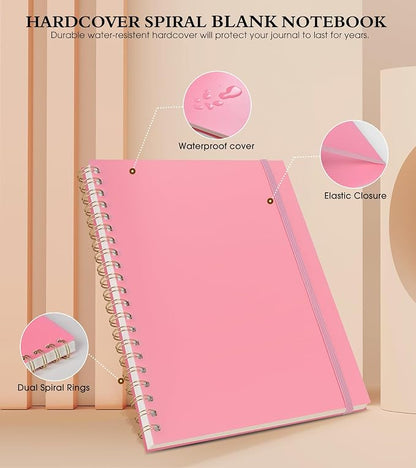 Blank Spiral Notebook Journal 8.5” x 11”, A4 Large Pink Sketch Book - Image 3