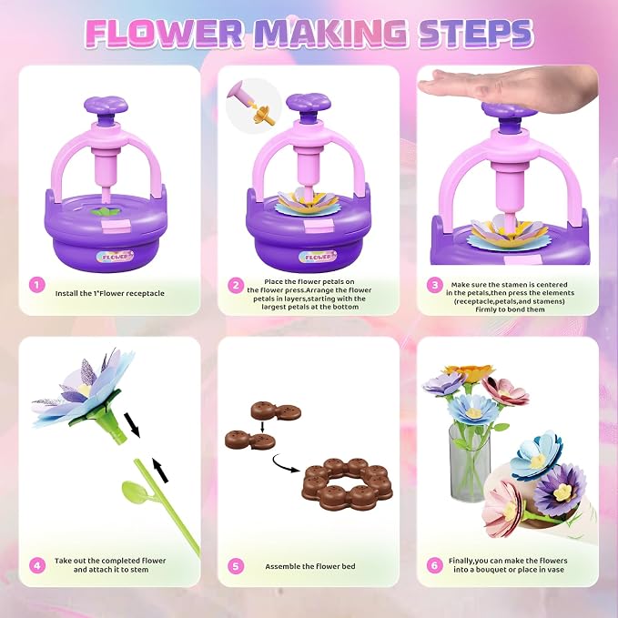 Plunack Flower Bouquets Toys for Kids Age 4-8, Flower Press Kit DIY Flowers - Image 2