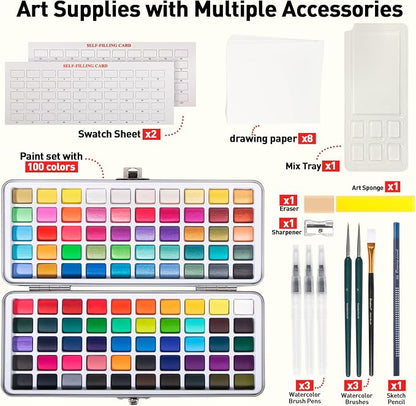 Watercolor Paint Set 100 Colors botkc Travel Water Colors kit - Image 2