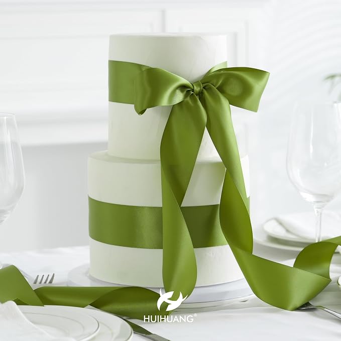 HUIHUANG Olive Green Ribbon 2 inch Wide Double Faced Satin Ribbon Green Ribbon - Image 6