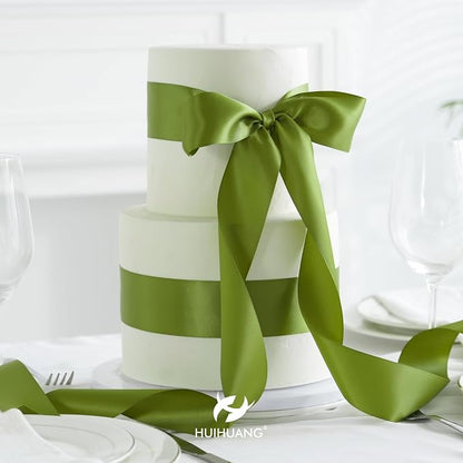 HUIHUANG Olive Green Ribbon 2 inch Wide Double Faced Satin Ribbon Green Ribbon - Image 6