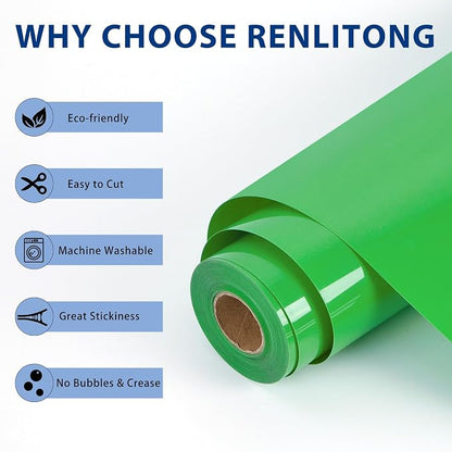 RENLITONG Apple Green Iron on Vinyl 12Inch by 50ft Roll HTV Heat Transfer Vinyl - Image 2