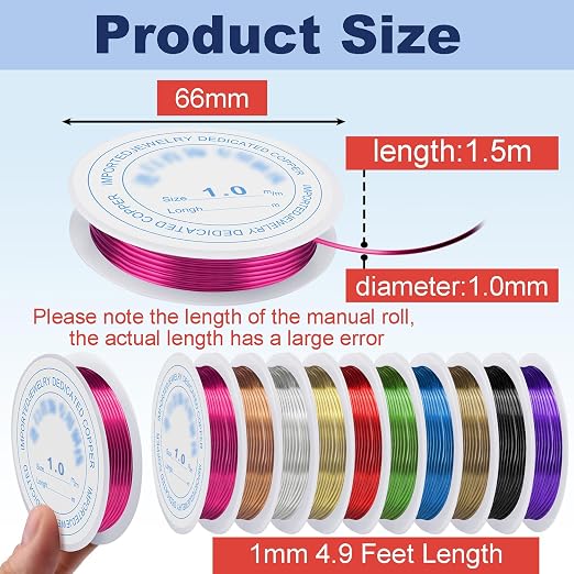 1 mm Dia. 10 Rolls Copper Jewelry Wire, 10 Assorted Colors Beading Wire - Image 2