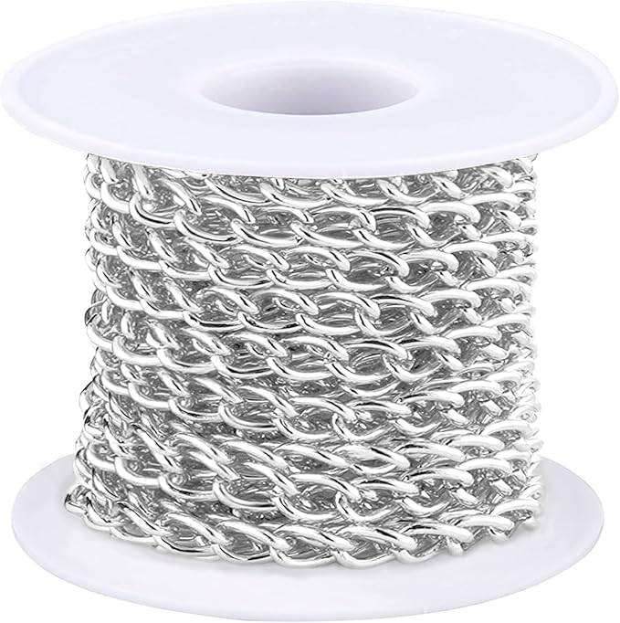 Jishi 16ft Aluminium Curb Chain Roll, Thick Twisted Chain Links, Jewelry Making by Jishi