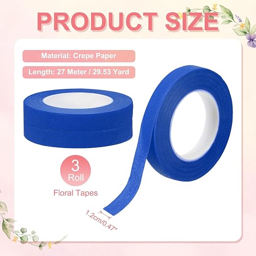 MECCANIXITY 3 Rolls Floral Tapes, 30 Yard x 1/16 in Florist Crepe Flowers - Image 2