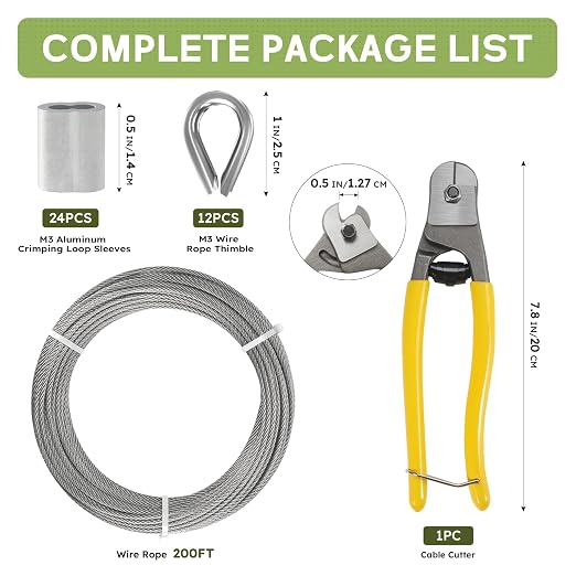 1/8 Inch Stainless Steel Cable Kit 200FT, 7 x 7 Strands Wire Rope - Image 2