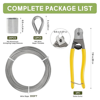 1/8 Inch Stainless Steel Cable Kit 200FT, 7 x 7 Strands Wire Rope - Image 2