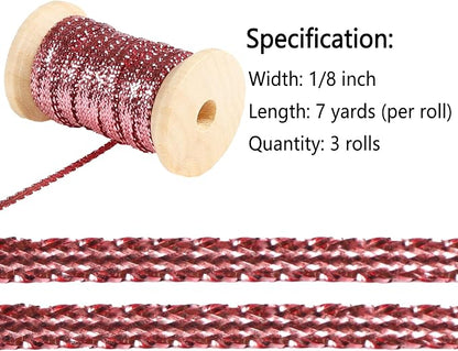Rose Gold Thin Ribbon 1/8 inch Metallic Braided Double Faced Ribbons Curling - Image 2