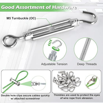 Turnbuckles for Cables Wire, 1/8" X 100Ft Green PVC Coated Wire Rope Kit - Image 4