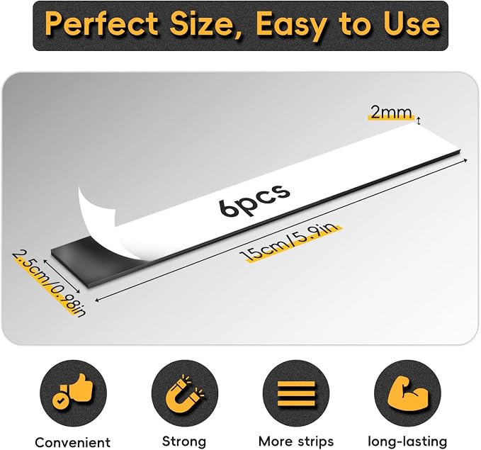 Magnetic Strips Self Adhesive, 6 Pack 6" x 1" Sticky Back Magnet Tapes - Image 2