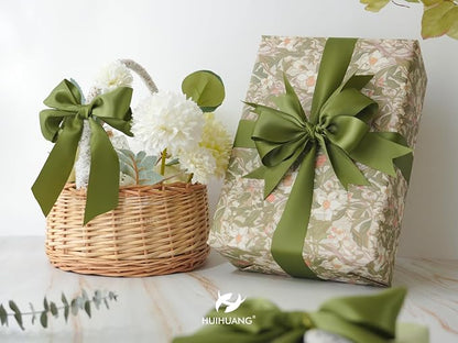 HUIHUANG Green Satin Ribbon 1-1/2 inch x 100 Yards Moss Green Double-Faced - Image 4