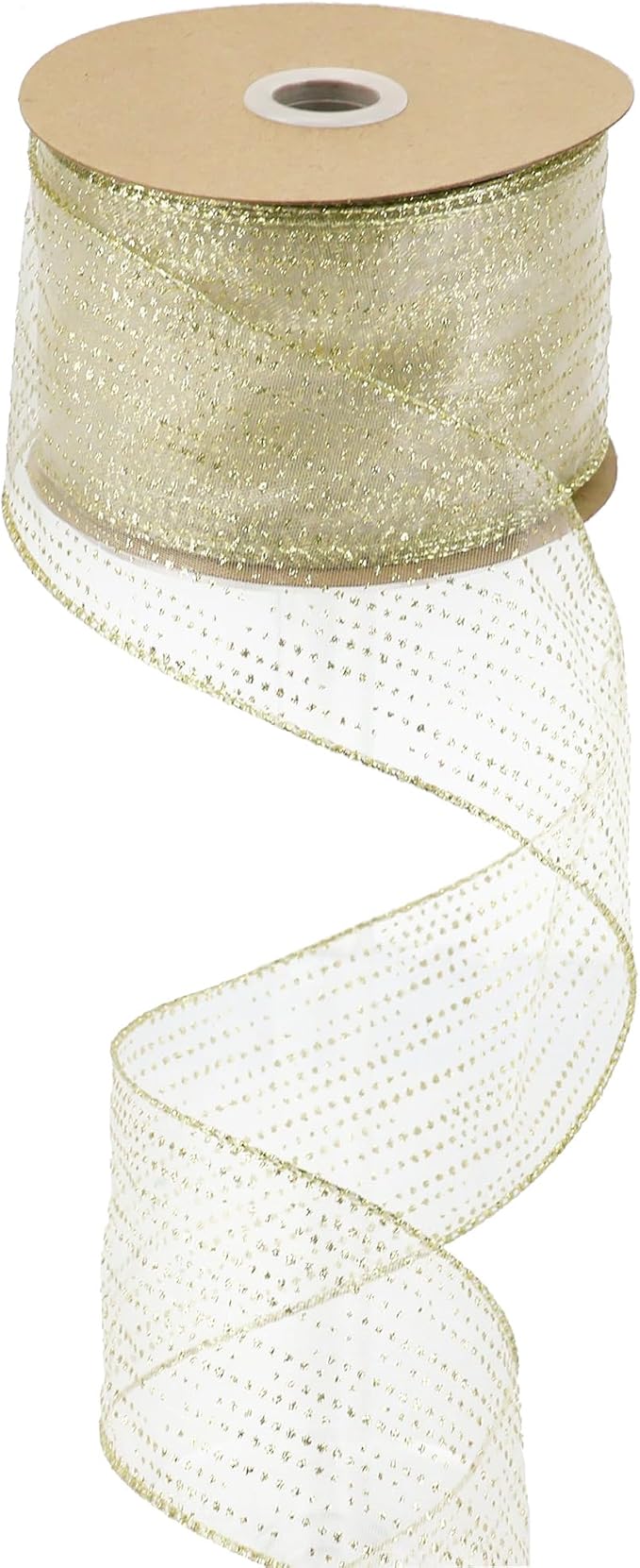 MEEDEE Glitter Gold Wired Ribbon 2.5 Inch Horizontal Stripes Polka Dot by MEEDEE