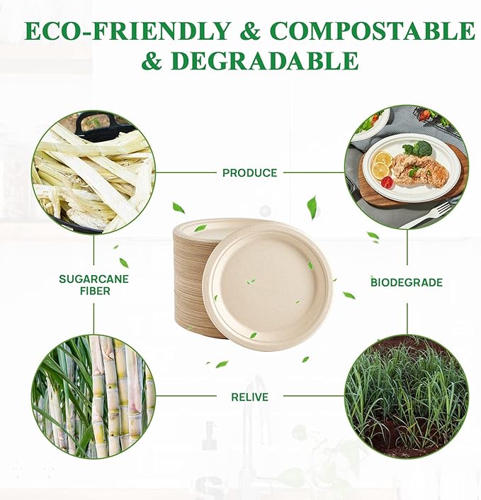 Vplus 500 Pack Paper Plates 9 inch 100% Compostable, Heavy-Duty Disposable - Image 4