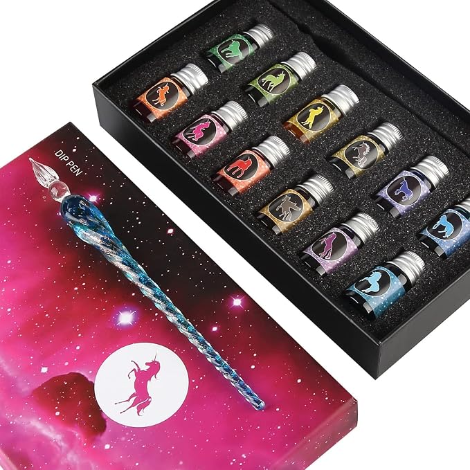 mancola Glass Dipped Pen Ink Set Handmade Crystal Calligraphy Pen - Image 8