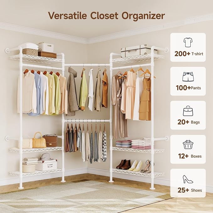 L3 Industrial Pipe Closet Organizer System, Wall Mounted Clothes Rack Clothing - Image 3