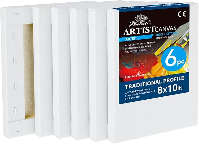 PHOENIX 8x10 Inch 6 Pack Artist Canvas by PHOENIX