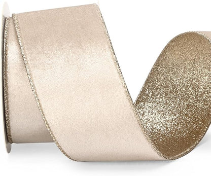 Ribbli Light Champagne Velvet Wired Ribbon 2.5 Inch Ivory Velvet by Ribbli