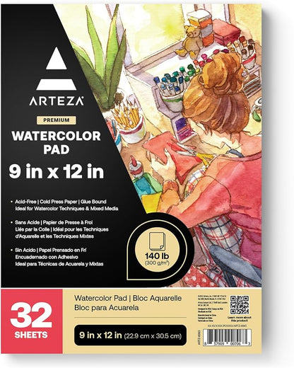 ARTEZA Watercolor Paper, 32 Sheets Each, 9x12 Inch Water Color Paper, by ARTEZA
