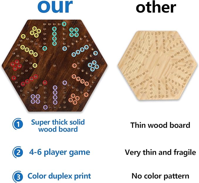 Large Size 20 inches Wood Wahoo Marble Board Game 2 Sided Game 4-6 Player - Image 4