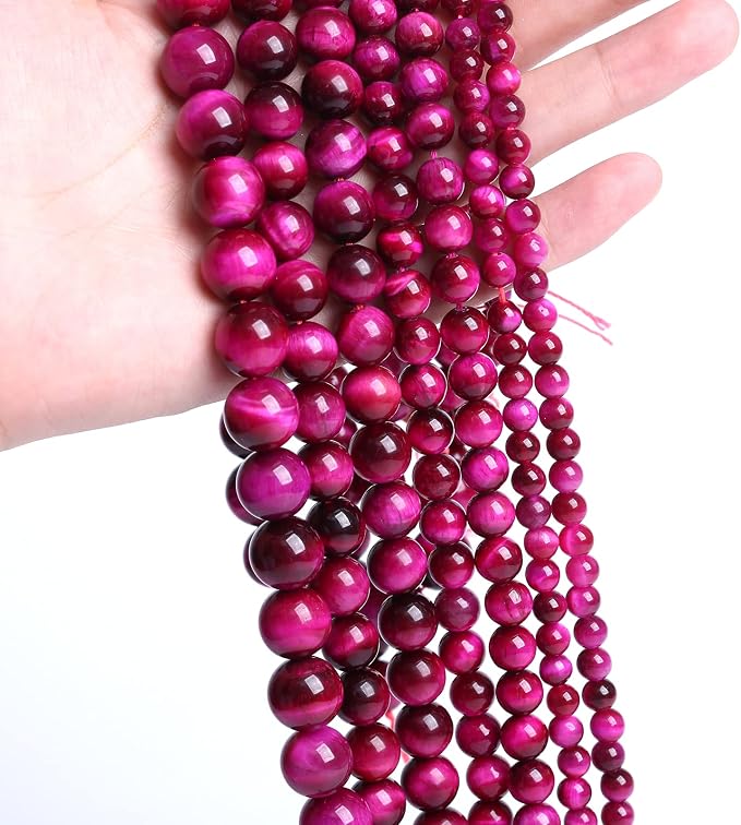 90PCS 8mm Rose Red Tiger Eye Gemstone Loose Beads Natural Round Loose Stone - Image 3