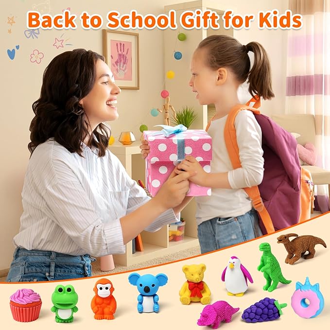 70 Pack Animal Erasers for Kids Bulk Desk Pets Classroom Prizes Treasure Box - Image 2