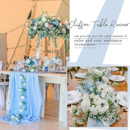 2 Packs 30 x 120 Inches Baby Blue Chiffon Table Runner 10ft Boho Gauze Table - Image 6