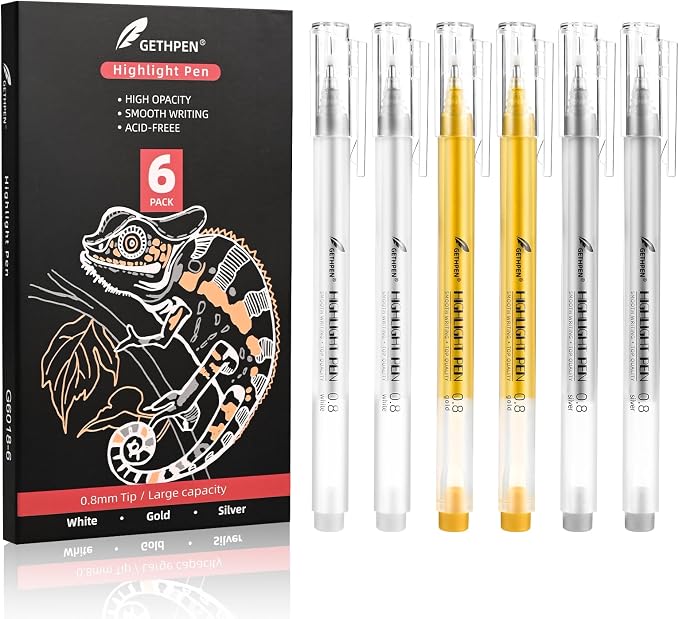 3 Colors 0.8mm Extra Fine Point 6-Pack Gel Pen Set – White, Bullet Journaling & by GETHPEN