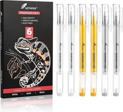3 Colors 0.8mm Extra Fine Point 6-Pack Gel Pen Set – White, Bullet Journaling & by GETHPEN