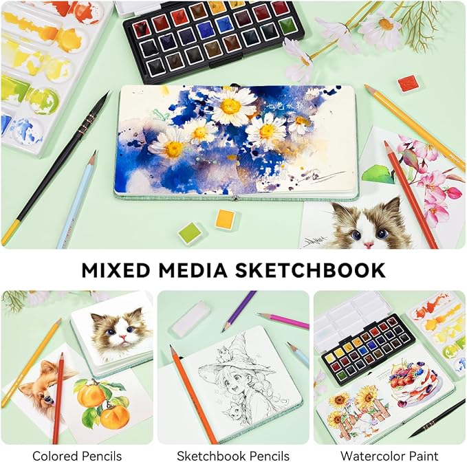 Lightwish Square Watercolor Journal, 100% Cotton, 300gsm/140lb, 24 Sheets Cold - Image 4