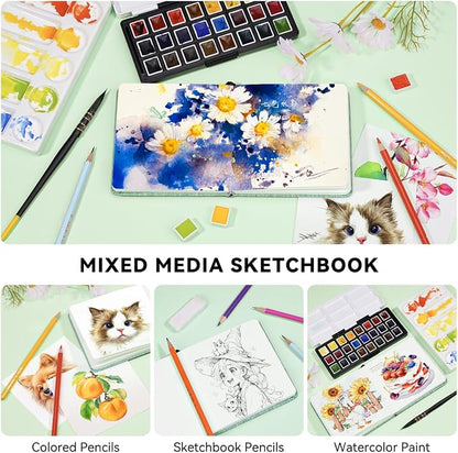 Lightwish Square Watercolor Journal, 100% Cotton, 300gsm/140lb, 24 Sheets Cold - Image 4