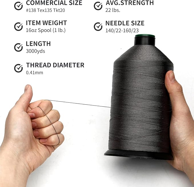 Extra Strong Bonded Nylon Thread #138 Tex135 – 16 OZ, Versatile Stitching - Image 3
