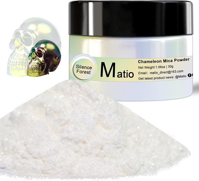 Matio Chameleon Mica Powder, 1.06oz/ 30g Silence Forest White Chrome Powder by Matio